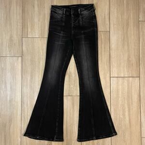 Flying Monkey High Rise Super Flare Jeans Black Button Fly Size 25